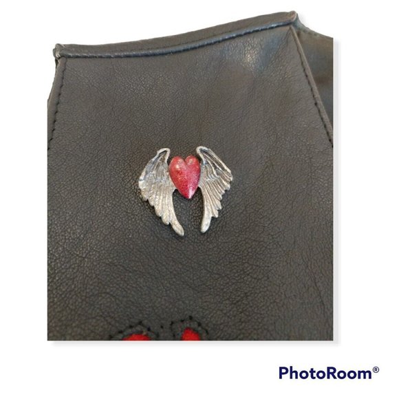 Women's MOB Rose Fringed Leather Vest with Suede Inserts and Pins - Picture 6 of 11